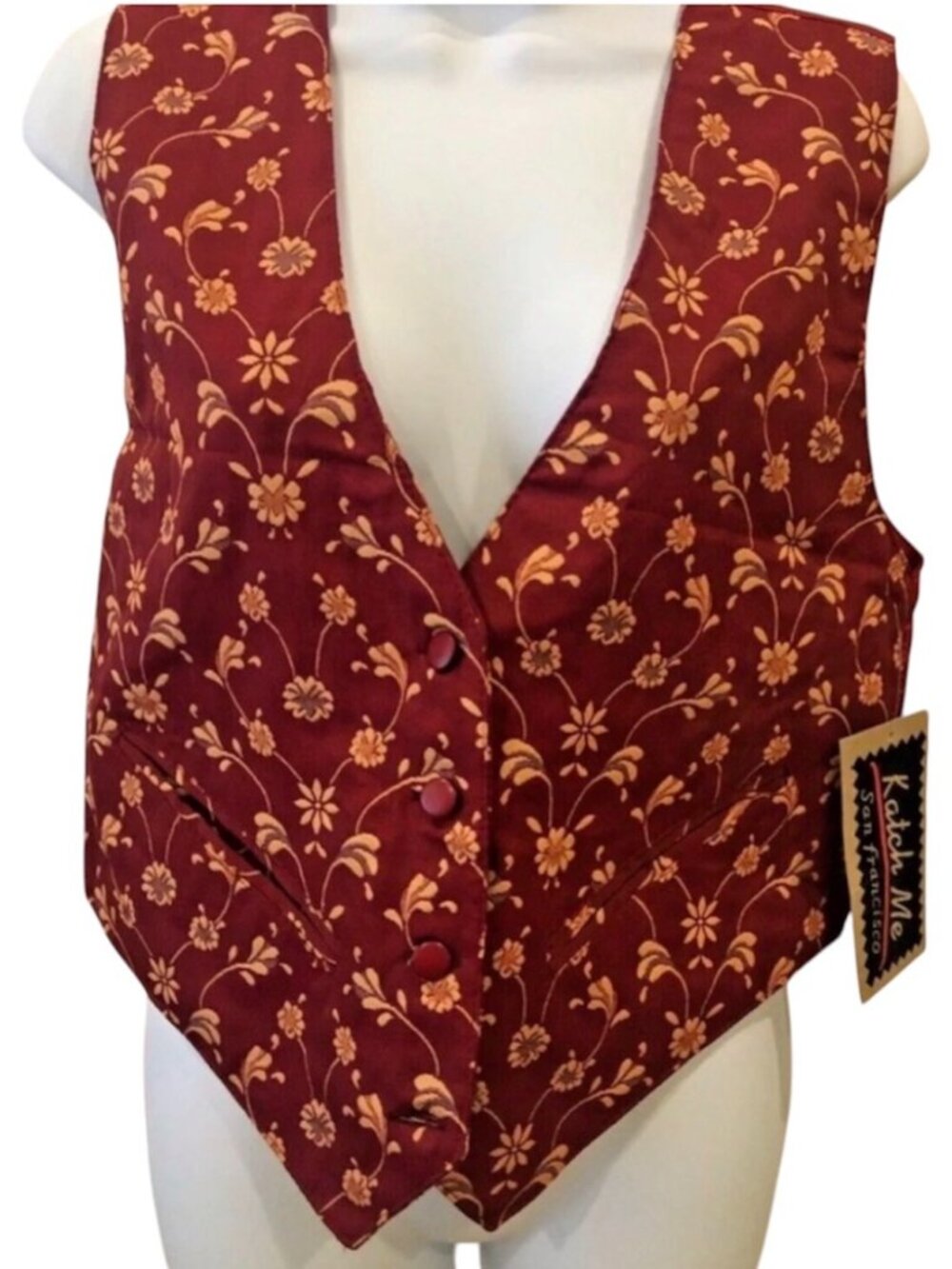 Burgundy Floral Vest Medium NEW